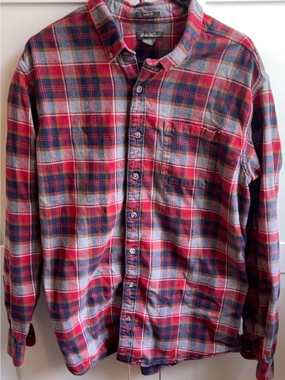Eddie Bauer Red and Blue Plaid Button-Down Shirt